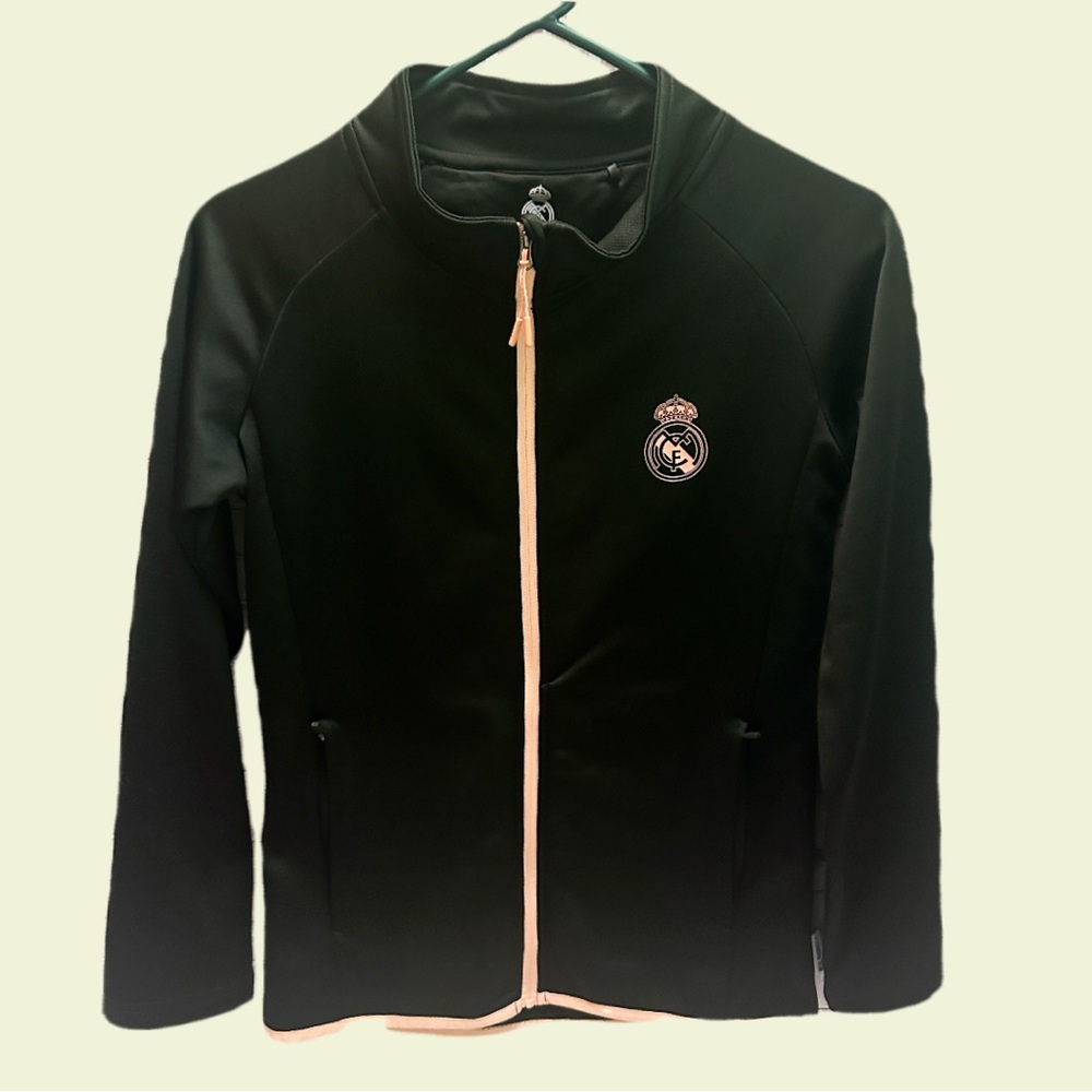 Real Madrid Elegant Black Jacket with Pink Trim size XS